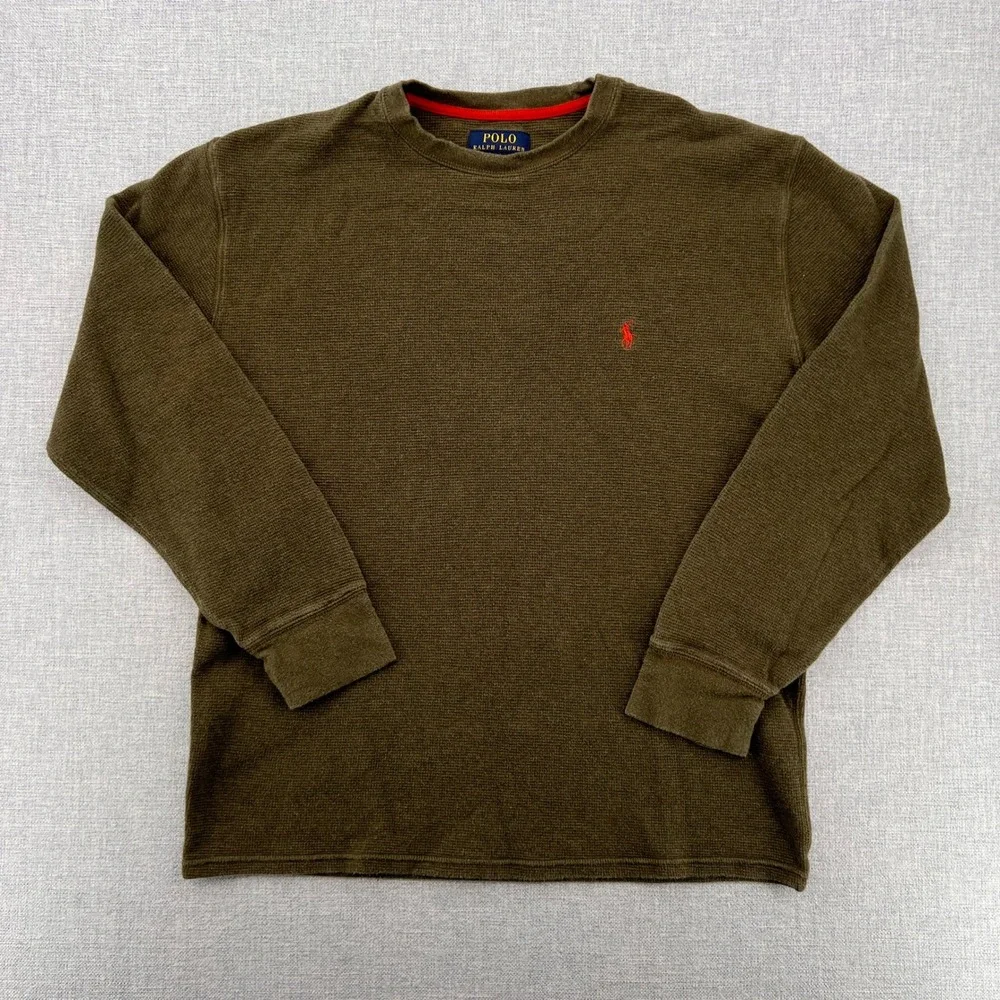 Polo‎ Ralph Lauren Waffle Knit Thermal Shirt Men Large Olive Cotton Preppy Y2K